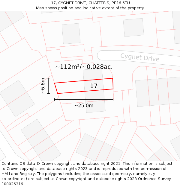 17, CYGNET DRIVE, CHATTERIS, PE16 6TU: Plot and title map