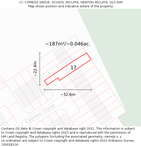 17, CYPRESS GROVE, SCHOOL AYCLIFFE, NEWTON AYCLIFFE, DL5 6GP: Plot and title map