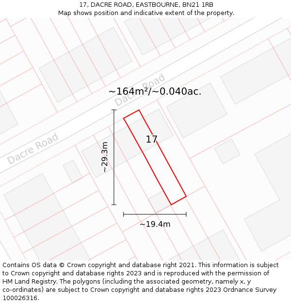 17, DACRE ROAD, EASTBOURNE, BN21 1RB: Plot and title map