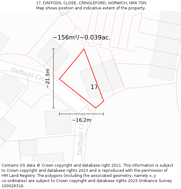 17, DAFFODIL CLOSE, CRINGLEFORD, NORWICH, NR4 7SN: Plot and title map