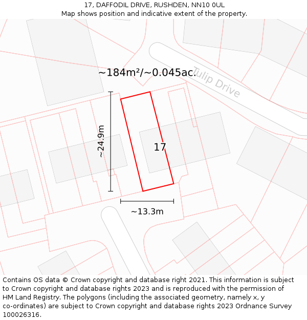 17, DAFFODIL DRIVE, RUSHDEN, NN10 0UL: Plot and title map