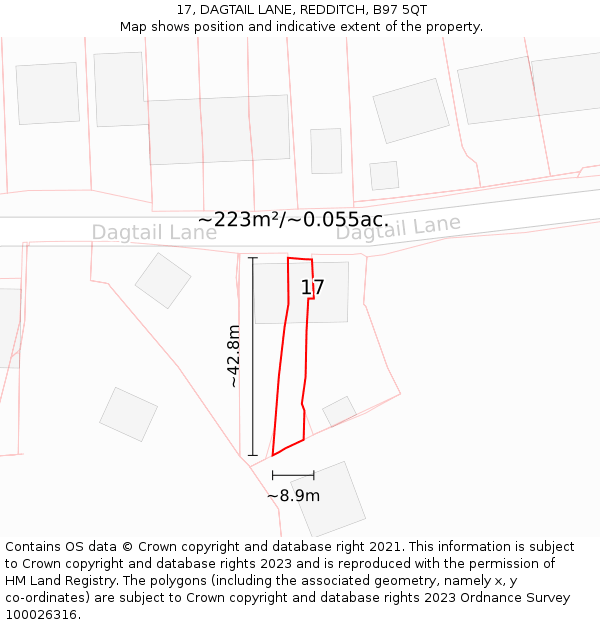 17, DAGTAIL LANE, REDDITCH, B97 5QT: Plot and title map