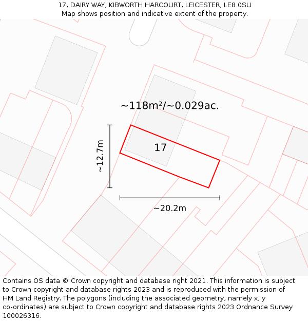17, DAIRY WAY, KIBWORTH HARCOURT, LEICESTER, LE8 0SU: Plot and title map