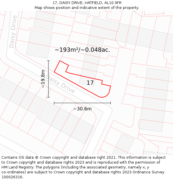 17, DAISY DRIVE, HATFIELD, AL10 9FR: Plot and title map
