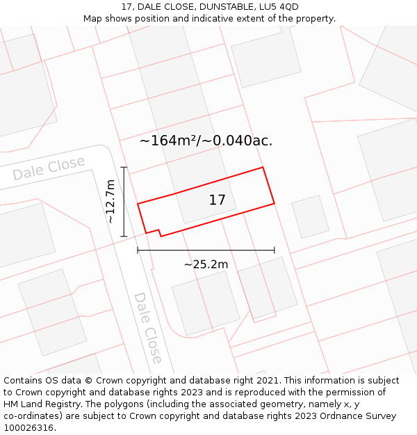 17, DALE CLOSE, DUNSTABLE, LU5 4QD: Plot and title map