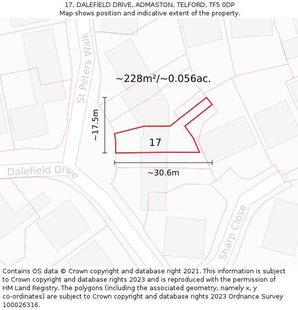 17, DALEFIELD DRIVE, ADMASTON, TELFORD, TF5 0DP: Plot and title map