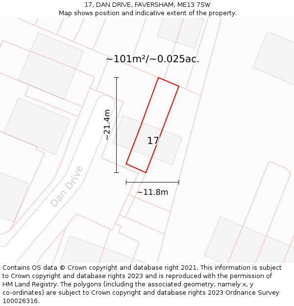 17, DAN DRIVE, FAVERSHAM, ME13 7SW: Plot and title map