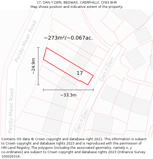 17, DAN Y DERI, BEDWAS, CAERPHILLY, CF83 8HR: Plot and title map