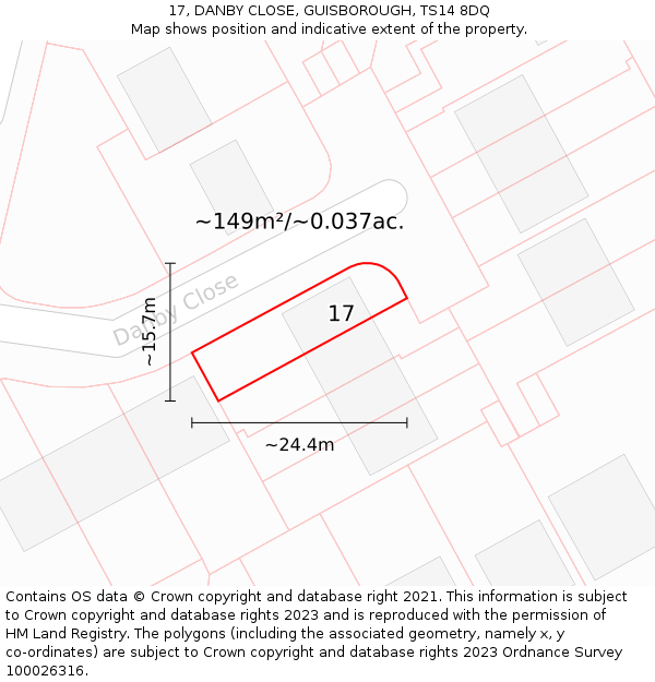 17, DANBY CLOSE, GUISBOROUGH, TS14 8DQ: Plot and title map