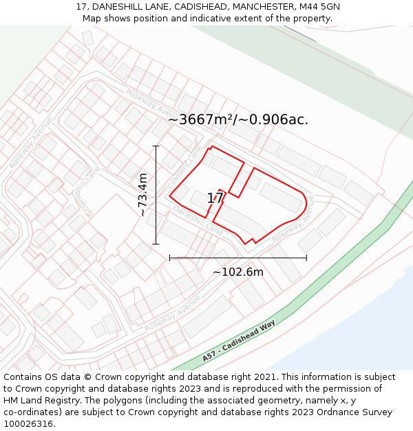 17, DANESHILL LANE, CADISHEAD, MANCHESTER, M44 5GN: Plot and title map