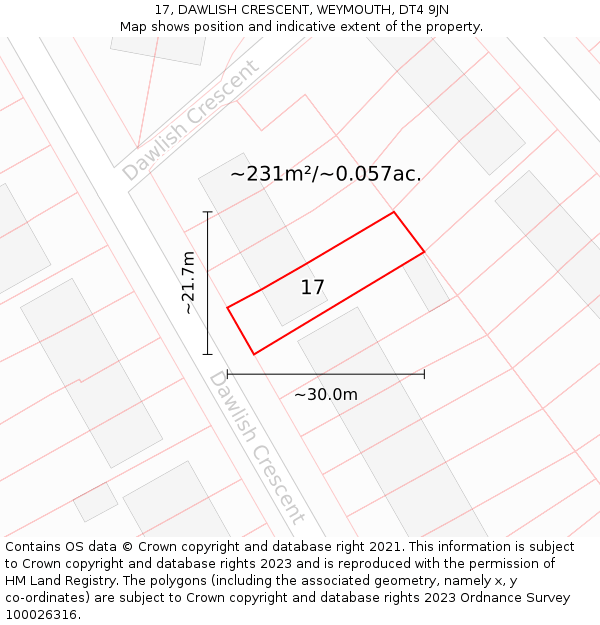 17, DAWLISH CRESCENT, WEYMOUTH, DT4 9JN: Plot and title map