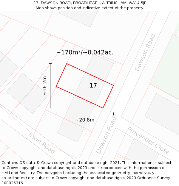 17, DAWSON ROAD, BROADHEATH, ALTRINCHAM, WA14 5JP: Plot and title map