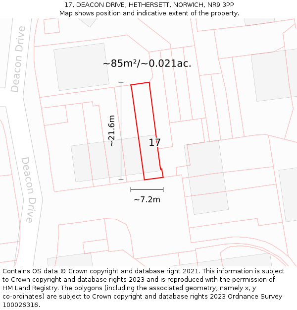 17, DEACON DRIVE, HETHERSETT, NORWICH, NR9 3PP: Plot and title map