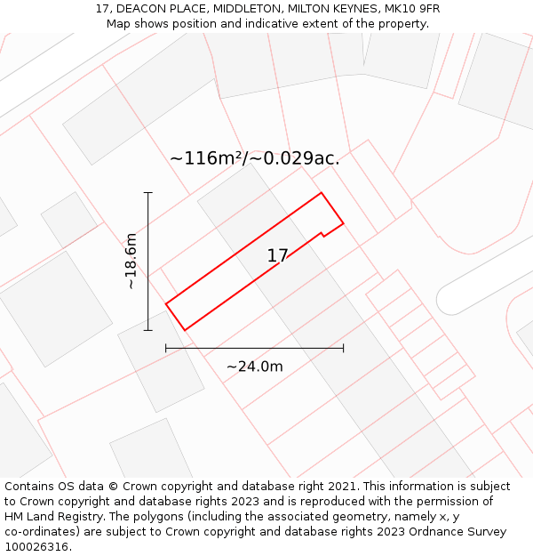 17, DEACON PLACE, MIDDLETON, MILTON KEYNES, MK10 9FR: Plot and title map