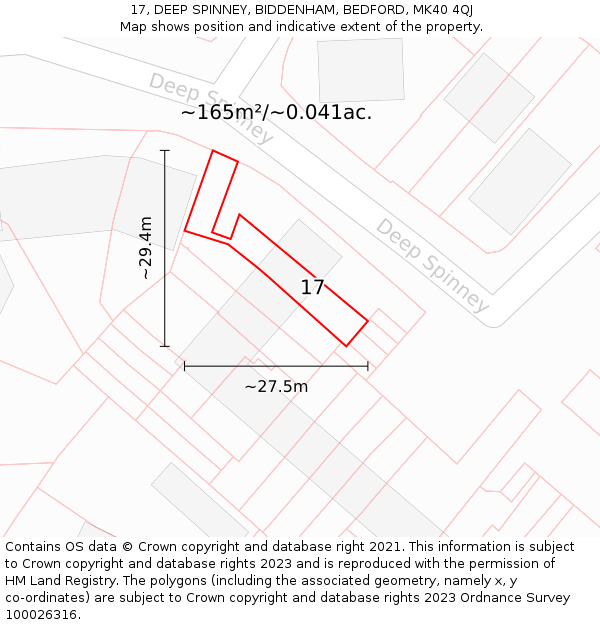 17, DEEP SPINNEY, BIDDENHAM, BEDFORD, MK40 4QJ: Plot and title map