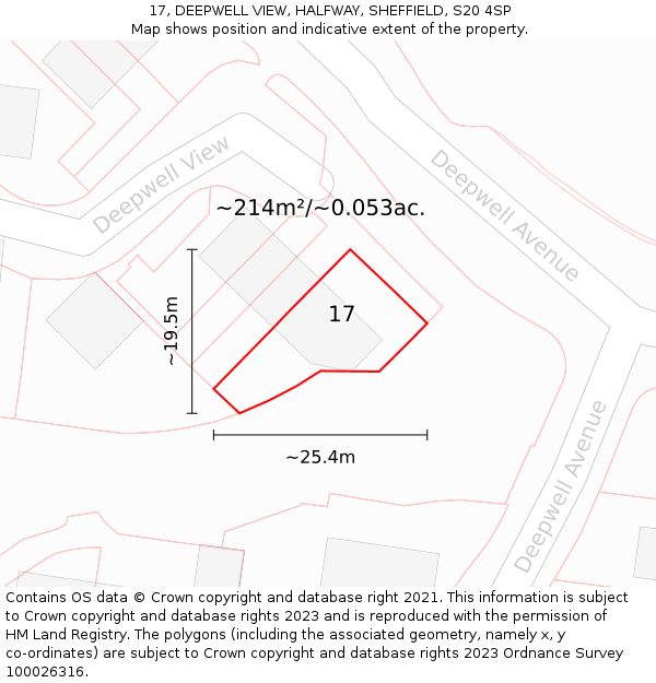17, DEEPWELL VIEW, HALFWAY, SHEFFIELD, S20 4SP: Plot and title map