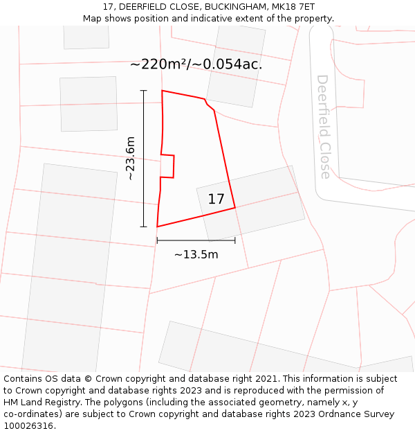 17, DEERFIELD CLOSE, BUCKINGHAM, MK18 7ET: Plot and title map