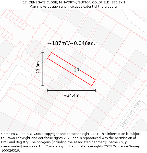 17, DENEGATE CLOSE, MINWORTH, SUTTON COLDFIELD, B76 1XN: Plot and title map