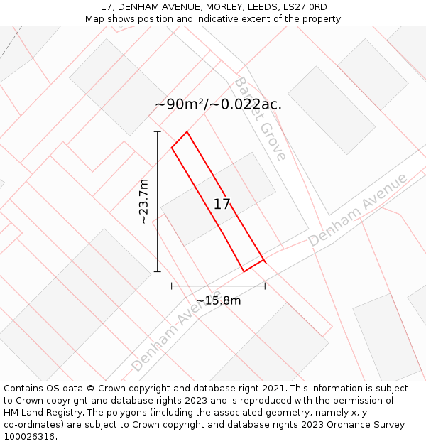 17, DENHAM AVENUE, MORLEY, LEEDS, LS27 0RD: Plot and title map
