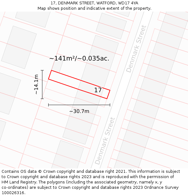 17, DENMARK STREET, WATFORD, WD17 4YA: Plot and title map