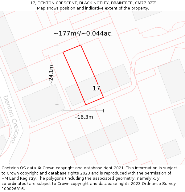 17, DENTON CRESCENT, BLACK NOTLEY, BRAINTREE, CM77 8ZZ: Plot and title map