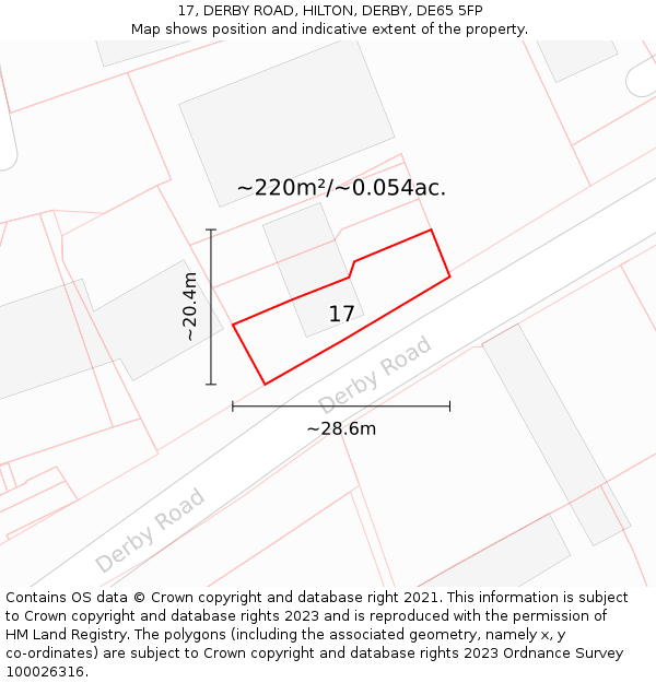 17, DERBY ROAD, HILTON, DERBY, DE65 5FP: Plot and title map