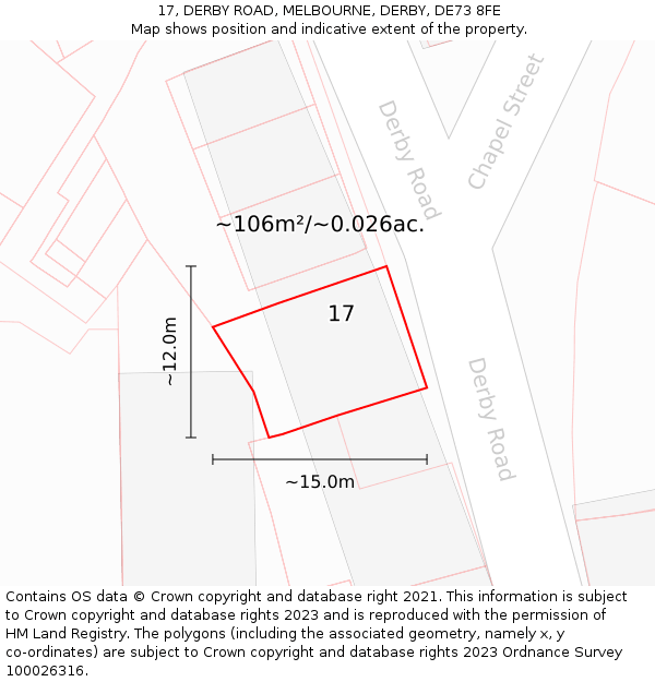 17, DERBY ROAD, MELBOURNE, DERBY, DE73 8FE: Plot and title map