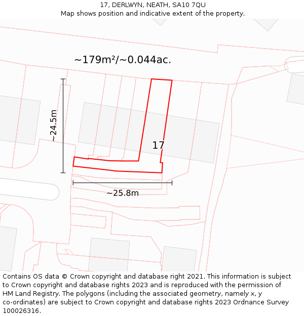 17, DERLWYN, NEATH, SA10 7QU: Plot and title map