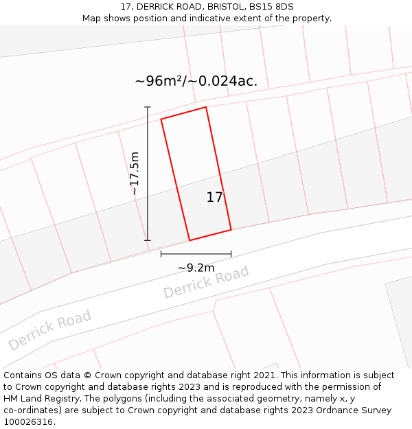 17, DERRICK ROAD, BRISTOL, BS15 8DS: Plot and title map