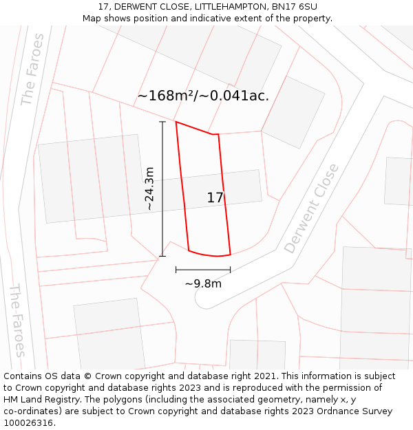17, DERWENT CLOSE, LITTLEHAMPTON, BN17 6SU: Plot and title map