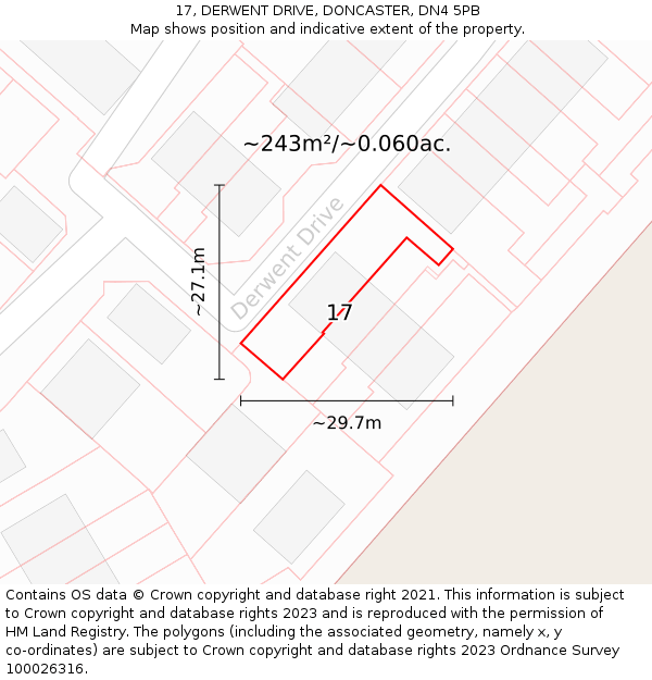 17, DERWENT DRIVE, DONCASTER, DN4 5PB: Plot and title map