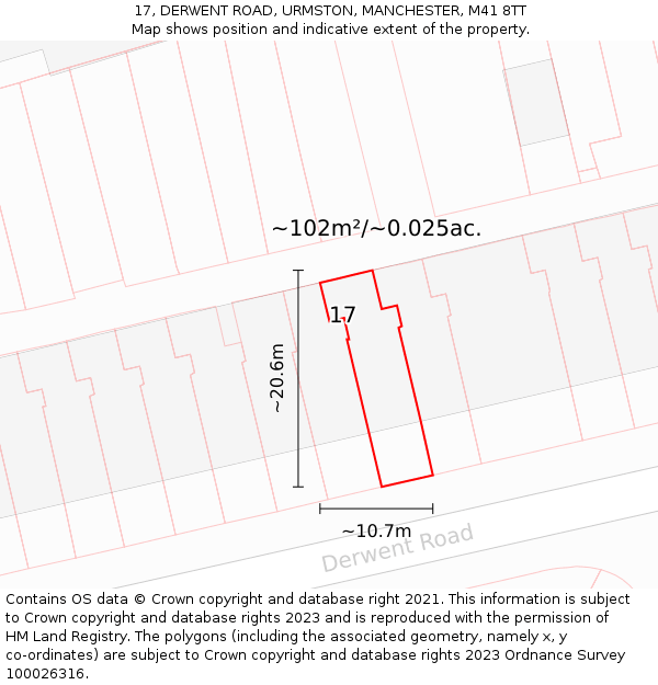 17, DERWENT ROAD, URMSTON, MANCHESTER, M41 8TT: Plot and title map