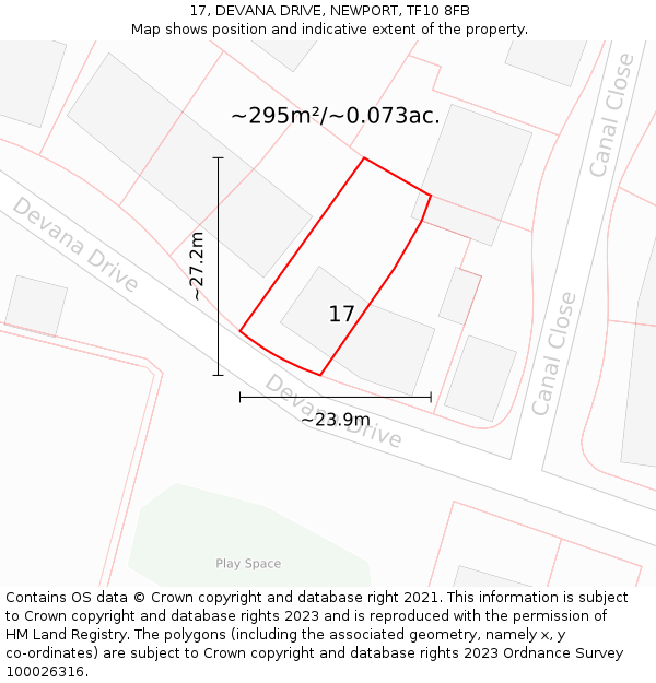 17, DEVANA DRIVE, NEWPORT, TF10 8FB: Plot and title map