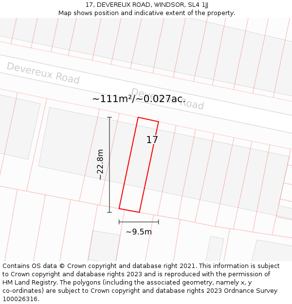 17, DEVEREUX ROAD, WINDSOR, SL4 1JJ: Plot and title map