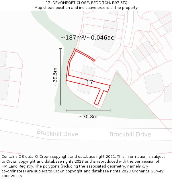 17, DEVONPORT CLOSE, REDDITCH, B97 6TQ: Plot and title map