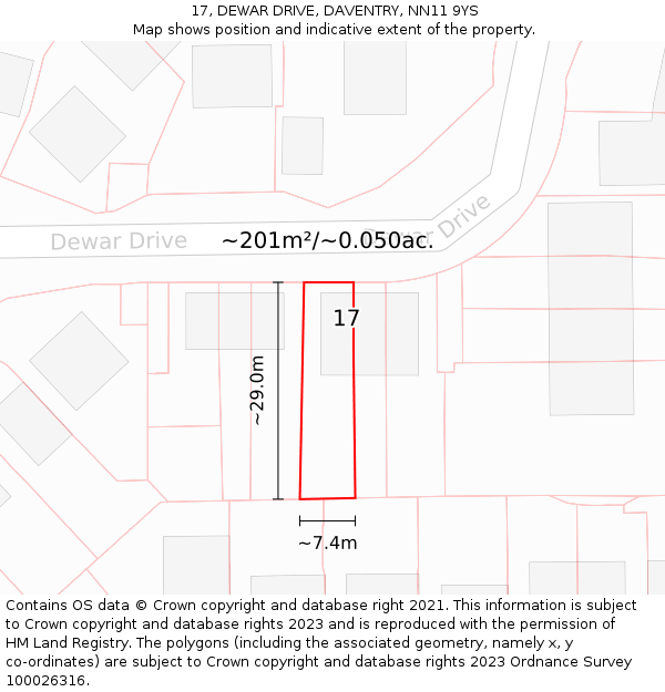 17, DEWAR DRIVE, DAVENTRY, NN11 9YS: Plot and title map