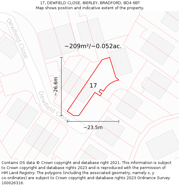 17, DEWFIELD CLOSE, BIERLEY, BRADFORD, BD4 6BT: Plot and title map