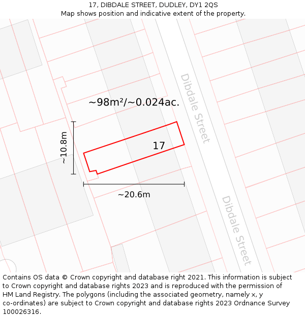17, DIBDALE STREET, DUDLEY, DY1 2QS: Plot and title map