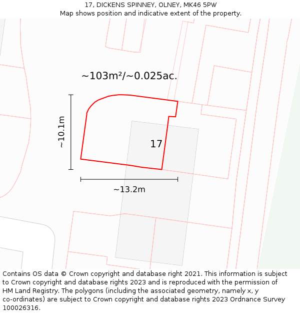 17, DICKENS SPINNEY, OLNEY, MK46 5PW: Plot and title map