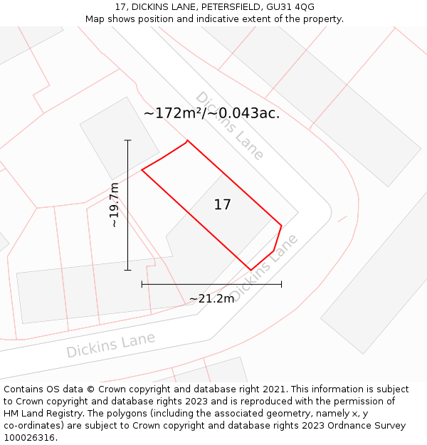 17, DICKINS LANE, PETERSFIELD, GU31 4QG: Plot and title map