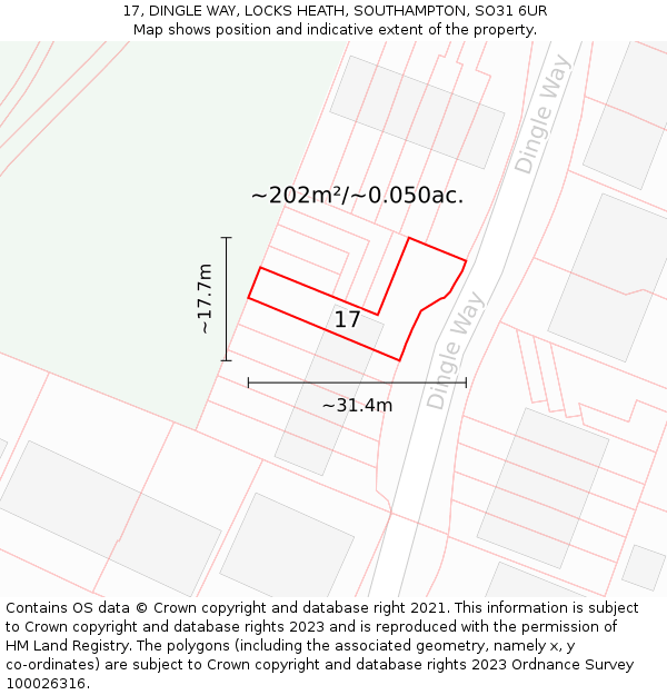 17, DINGLE WAY, LOCKS HEATH, SOUTHAMPTON, SO31 6UR: Plot and title map