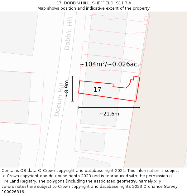 17, DOBBIN HILL, SHEFFIELD, S11 7JA: Plot and title map