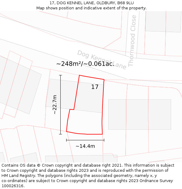 17, DOG KENNEL LANE, OLDBURY, B68 9LU: Plot and title map