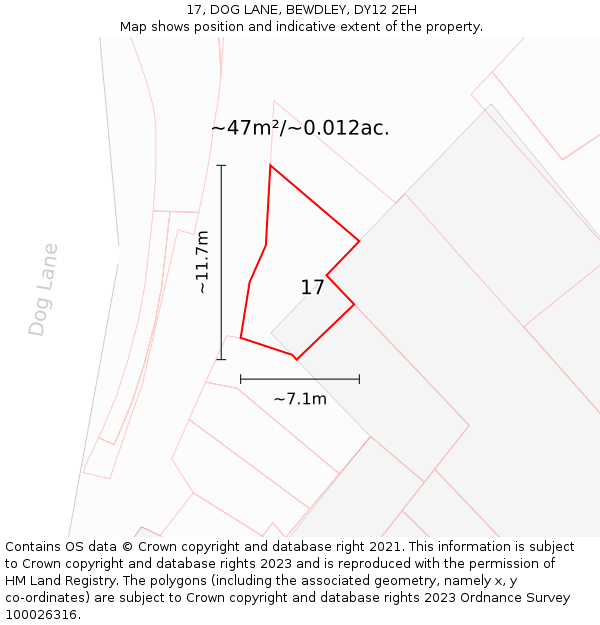17, DOG LANE, BEWDLEY, DY12 2EH: Plot and title map