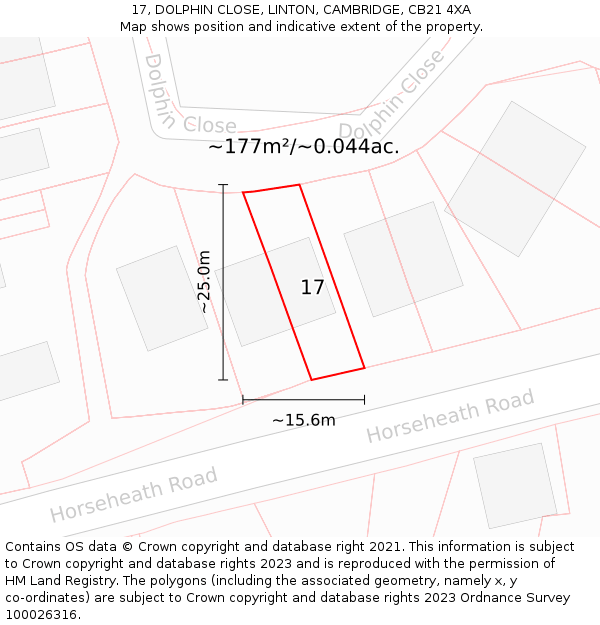 17, DOLPHIN CLOSE, LINTON, CAMBRIDGE, CB21 4XA: Plot and title map