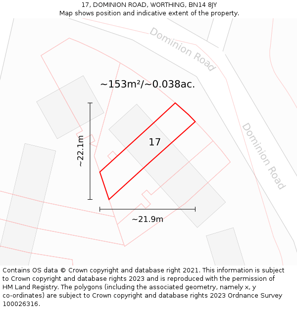 17, DOMINION ROAD, WORTHING, BN14 8JY: Plot and title map