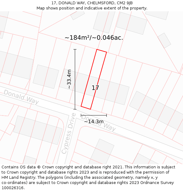17, DONALD WAY, CHELMSFORD, CM2 9JB: Plot and title map
