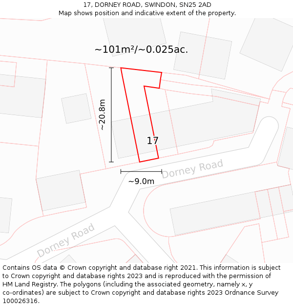 17, DORNEY ROAD, SWINDON, SN25 2AD: Plot and title map