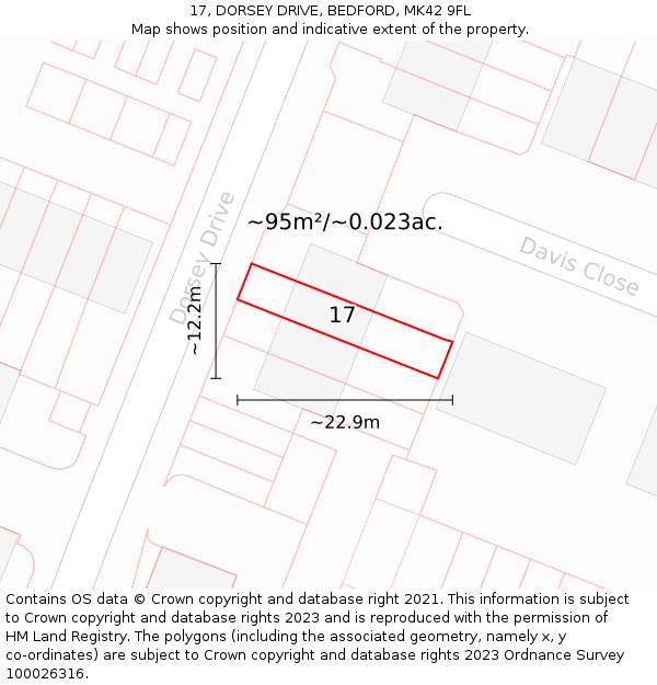 17, DORSEY DRIVE, BEDFORD, MK42 9FL: Plot and title map