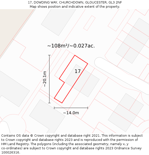 17, DOWDING WAY, CHURCHDOWN, GLOUCESTER, GL3 2NF: Plot and title map